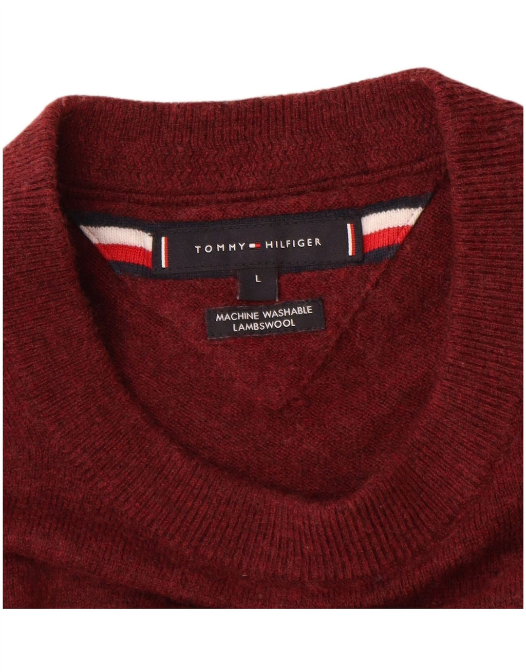 Tommy Hilfiger Mens Crew Neck Jumper Sweater Large Burgundy Wool