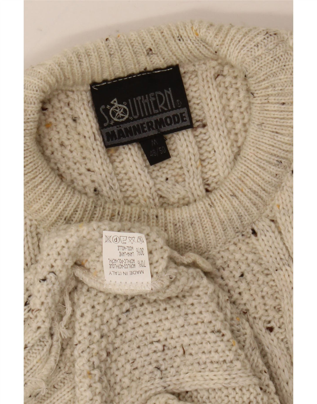 Vintage Mens Loose Fit Crew Neck Jumper Sweater Medium Off White Flecked