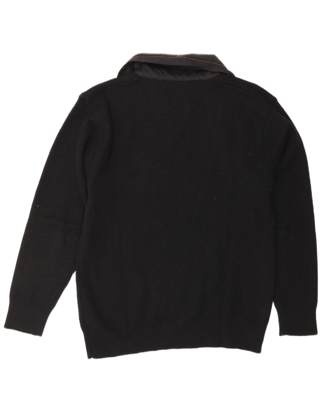 VINTAGE Mens Graphic Zip Neck Jumper Sweater Large Black Acrylic Nautical