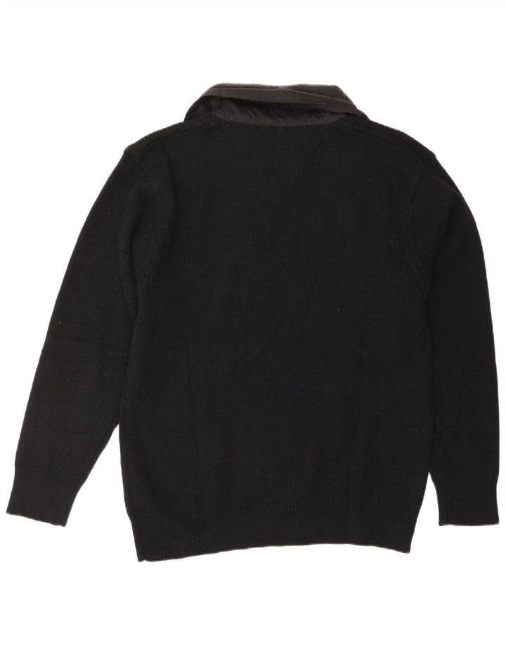 VINTAGE Mens Graphic Zip Neck Jumper Sweater Large Black Acrylic Nautical