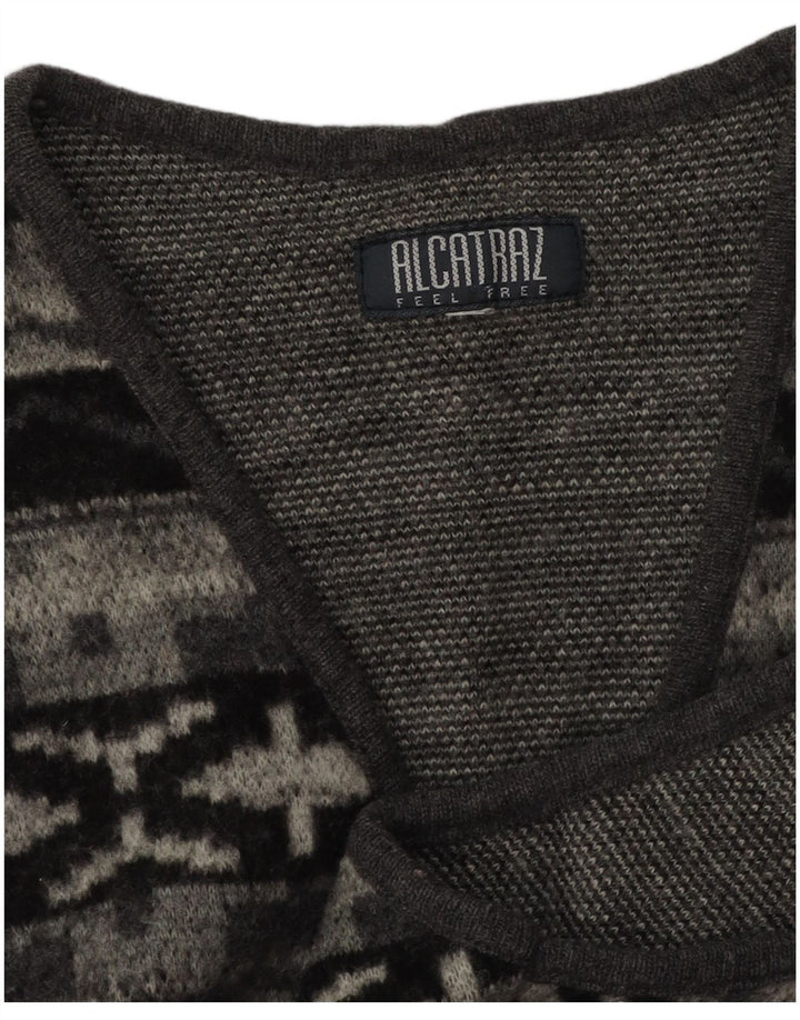 Alcatraz Mens Sleeveless Cardigan Sweater Small Grey Geometric