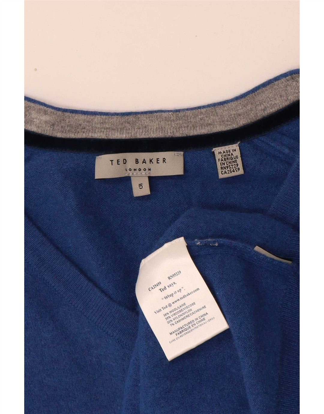 Ted Baker Womens V-Neck Jumper Sweater Size 5 XL Blue Wool