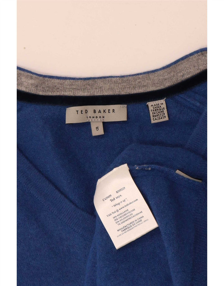 Ted Baker Womens V-Neck Jumper Sweater Size 5 XL Blue Wool