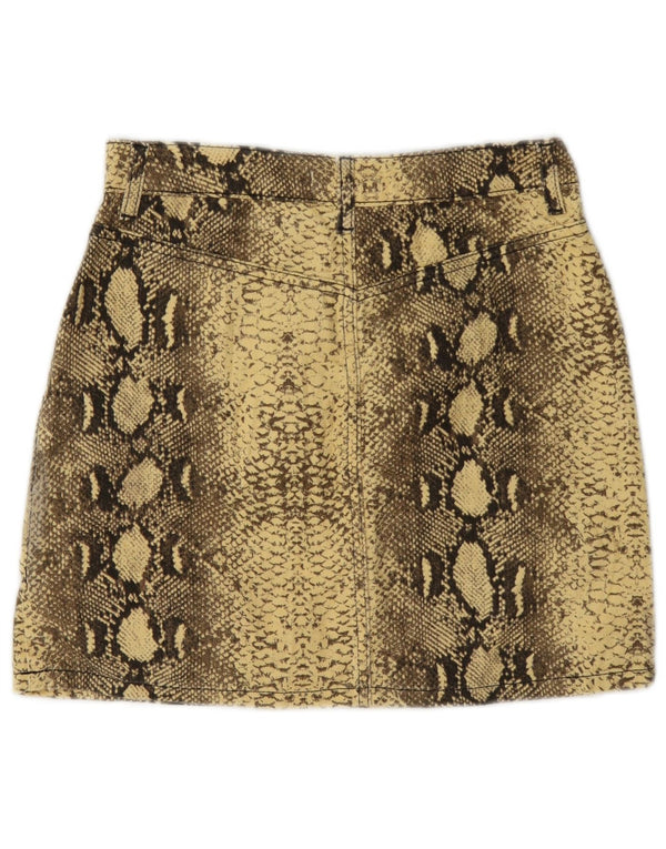 Topshop Womens Graphic Mini Skirt UK 8 Small W26 Yellow Animal Print Cotton