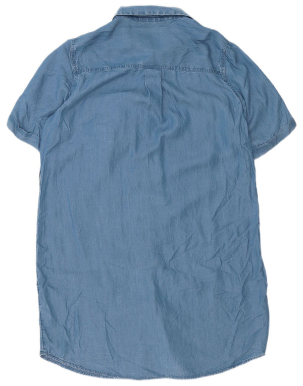 Marks & Spencer Womens Short Sleeves Shirt Dress UK 16 Large Blue Lyocell