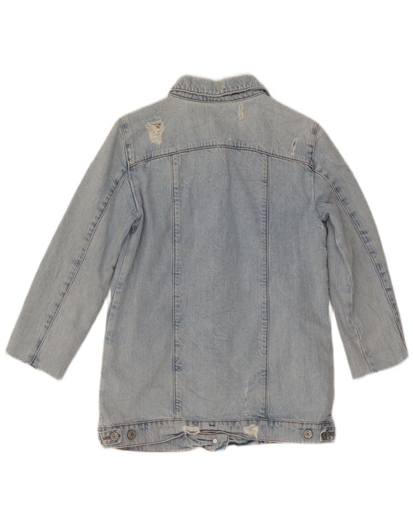 Zara Womens Distressed 3/4 Sleeve Denim Jacket UK 6 XS Blue Cotton