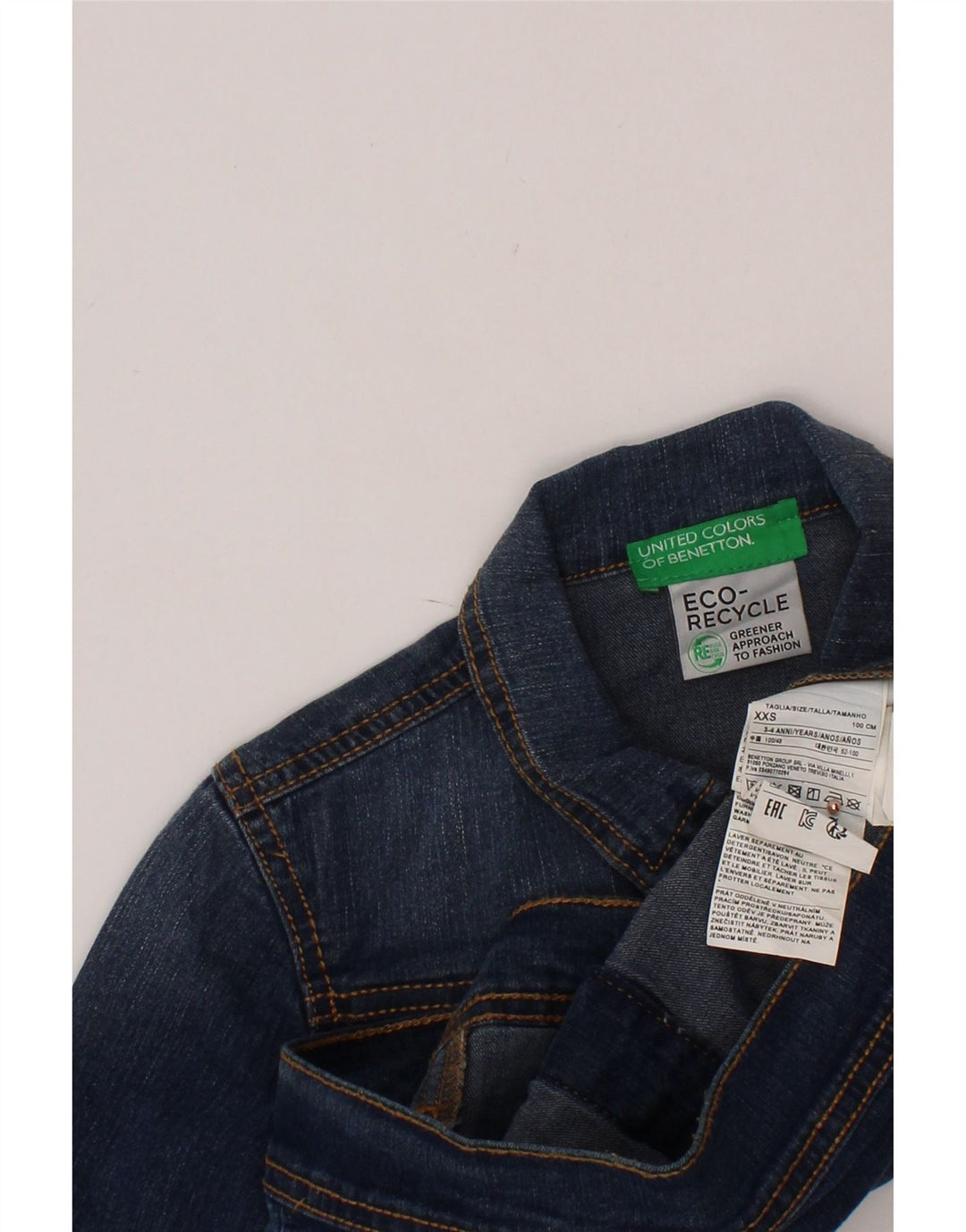 BENETTON Boys Denim Jacket 3-4 Years 2XS Blue Cotton
