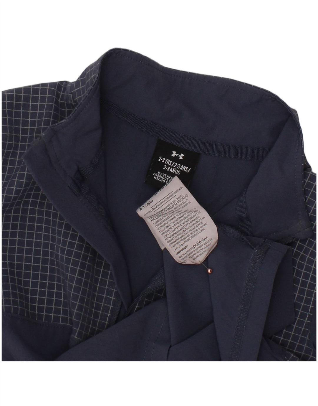 UNDER ARMOUR Boys Graphic Pullover Tracksuit Top 2-3 Years Navy Blue Check