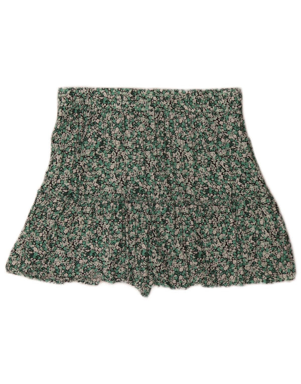 Zara Womens High Waist Hot Pants Medium W28 Green Floral Viscose