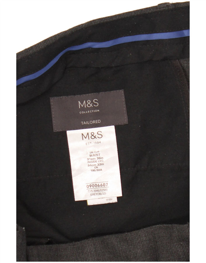 Marks & Spencer Mens Tailored Slim Suit Trousers W36 L33 Grey Check Wool
