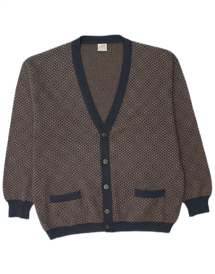 Bernardini Mens Cardigan Sweater Medium Navy Blue Geometric Wool