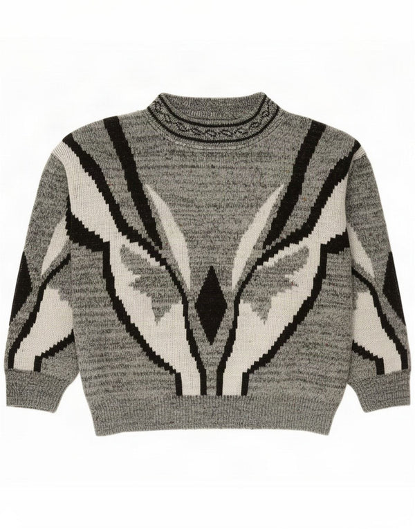 Vintage Womens Oversized Crew Neck Jumper Sweater UK 18 XL Grey Geometric