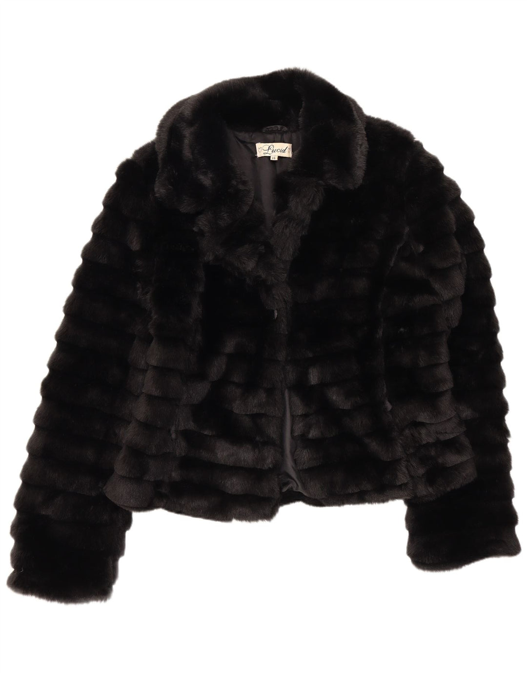 LUCID Womens Faux Fur Jacket UK 14 Medium  Black Acrylic