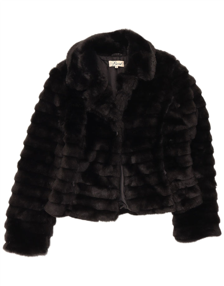 LUCID Womens Faux Fur Jacket UK 14 Medium  Black Acrylic