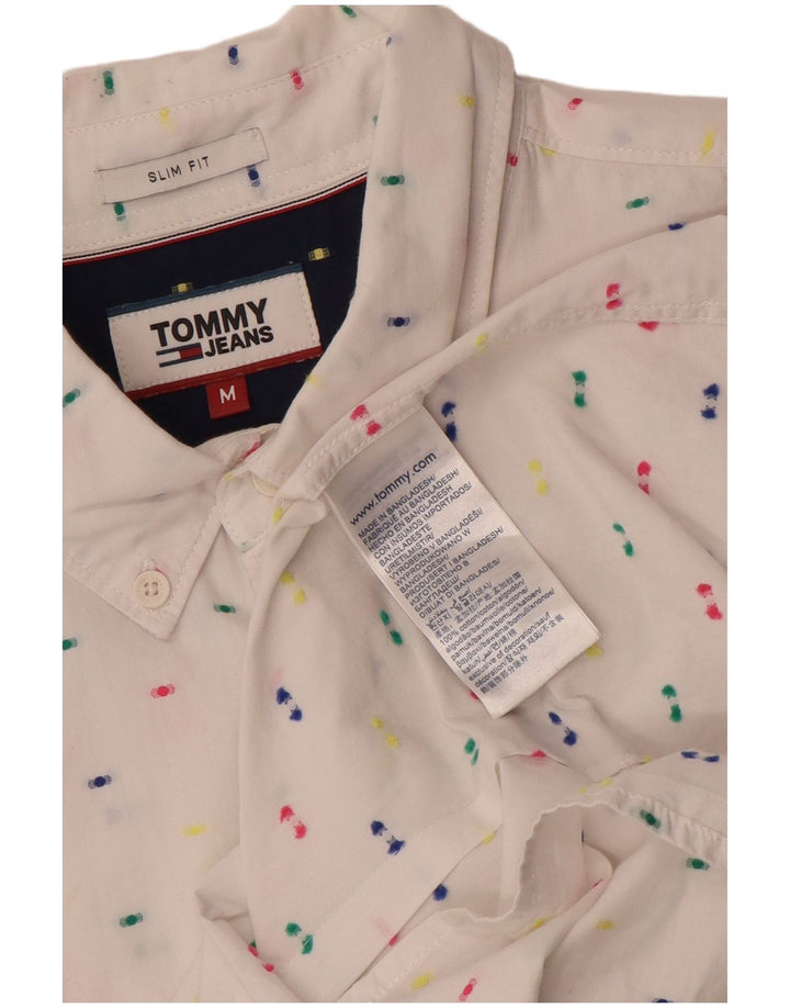 Tommy Hilfiger Mens Slim Fit Shirt Medium White Spotted Cotton