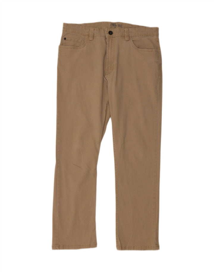 IZOD Mens Salt Water Straight Casual Trousers W32 L30 Beige Cotton