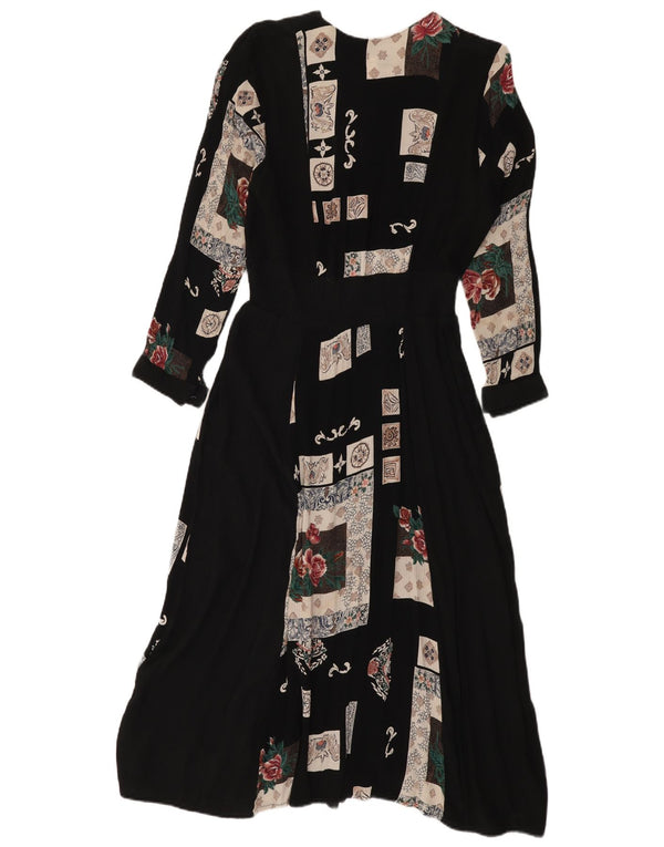 Vintage Womens Long Sleeve A-Line Dress UK 18 XL Black Patchwork