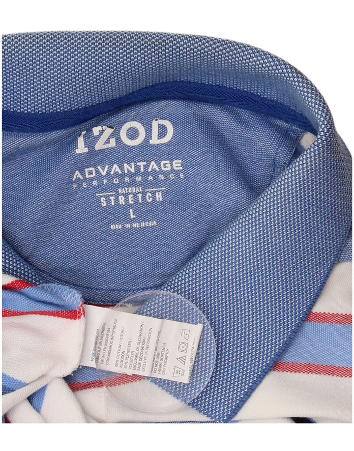 Izod Mens Stretch Polo Shirt Large White Striped Cotton
