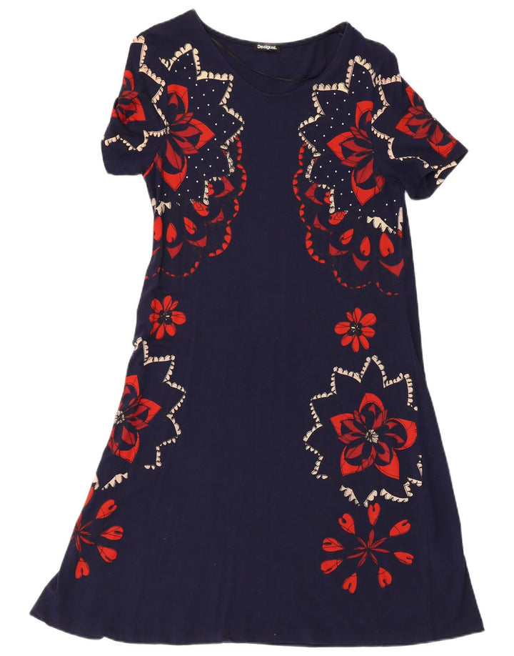 DESIGUAL Womens A-Line Dress UK 8 Small Navy Blue Floral Viscose