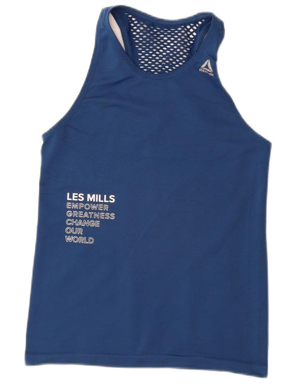 REEBOK Womens Les Mills Graphic Vest Top UK 8 Small Navy Blue