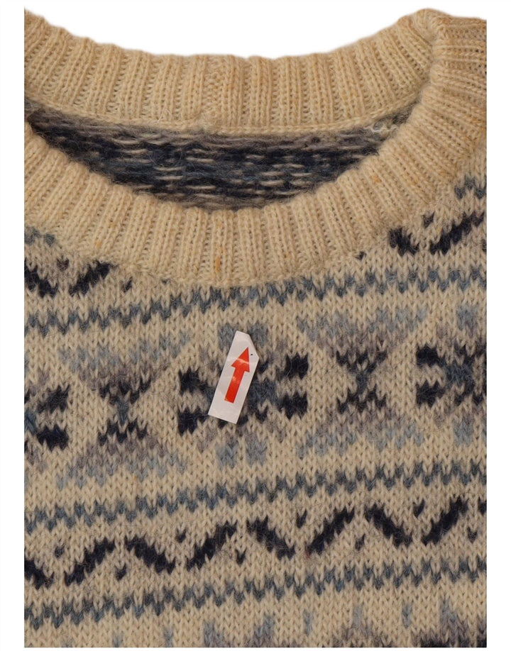 Silvy Mens Crew Neck Jumper Sweater IT 48 Medium Beige Fair Isle
