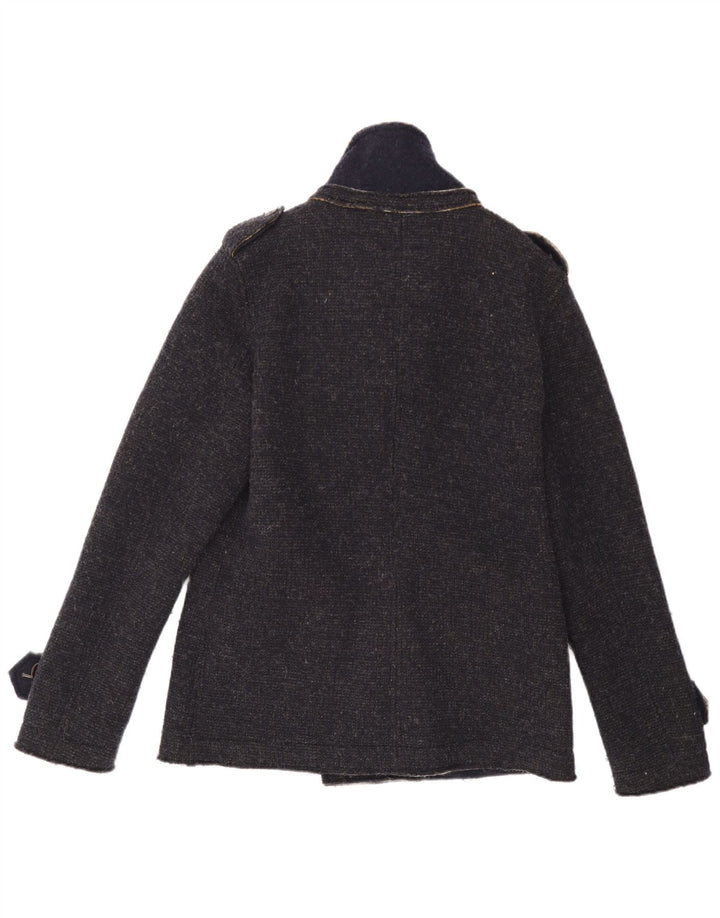 Mixture Mens Pea Coat UK 40 Large Navy Blue Polyester