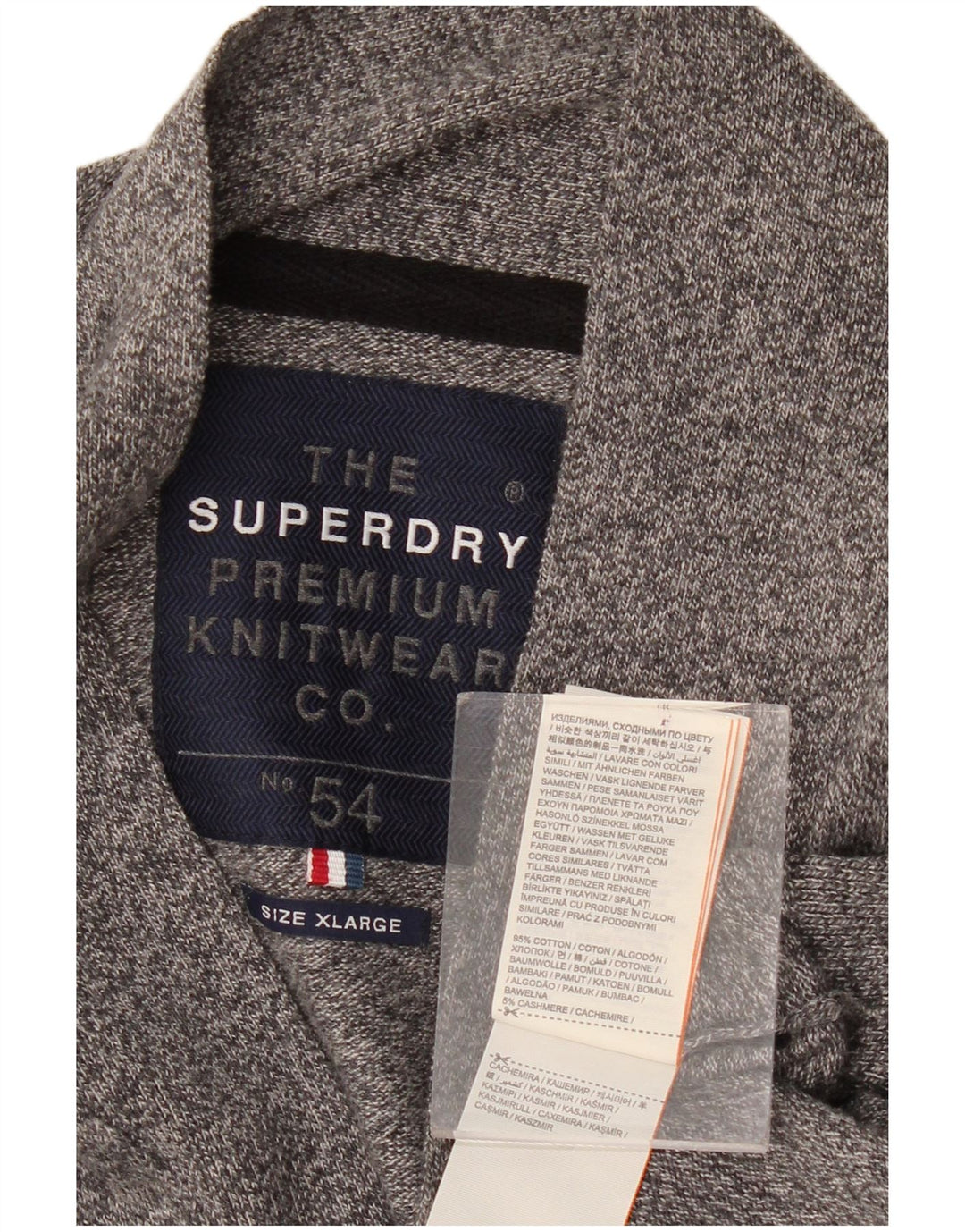 SUPERDRY Mens Cardigan Sweater XL Grey Flecked Cotton