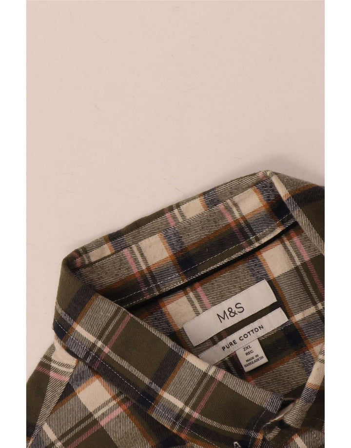 Marks & Spencer Mens Flannel Shirt 2XL Green Check Cotton