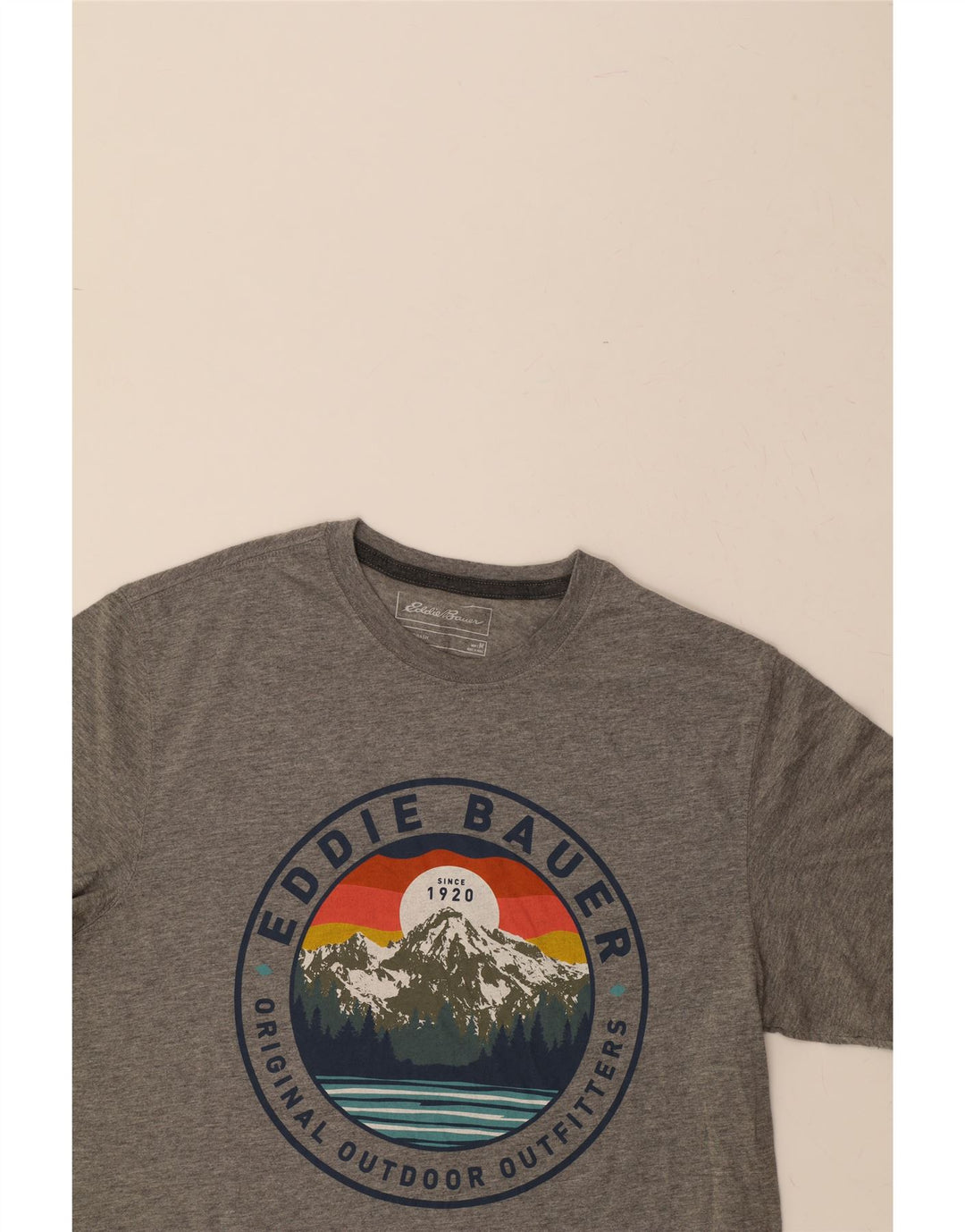 EDDIE BAUER Mens Graphic T-Shirt Top Medium Grey Polyester Vintage Eddie Bauer and Second-Hand Eddie Bauer from Messina Hembry 