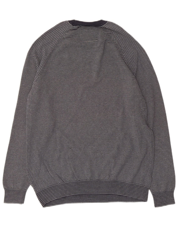 Superdry Mens Crew Neck Jumper Sweater Large Navy Blue Striped Cotton