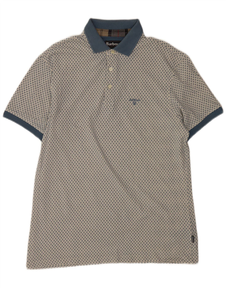 Barbour Mens Polo Shirt Large Blue Geometric Cotton