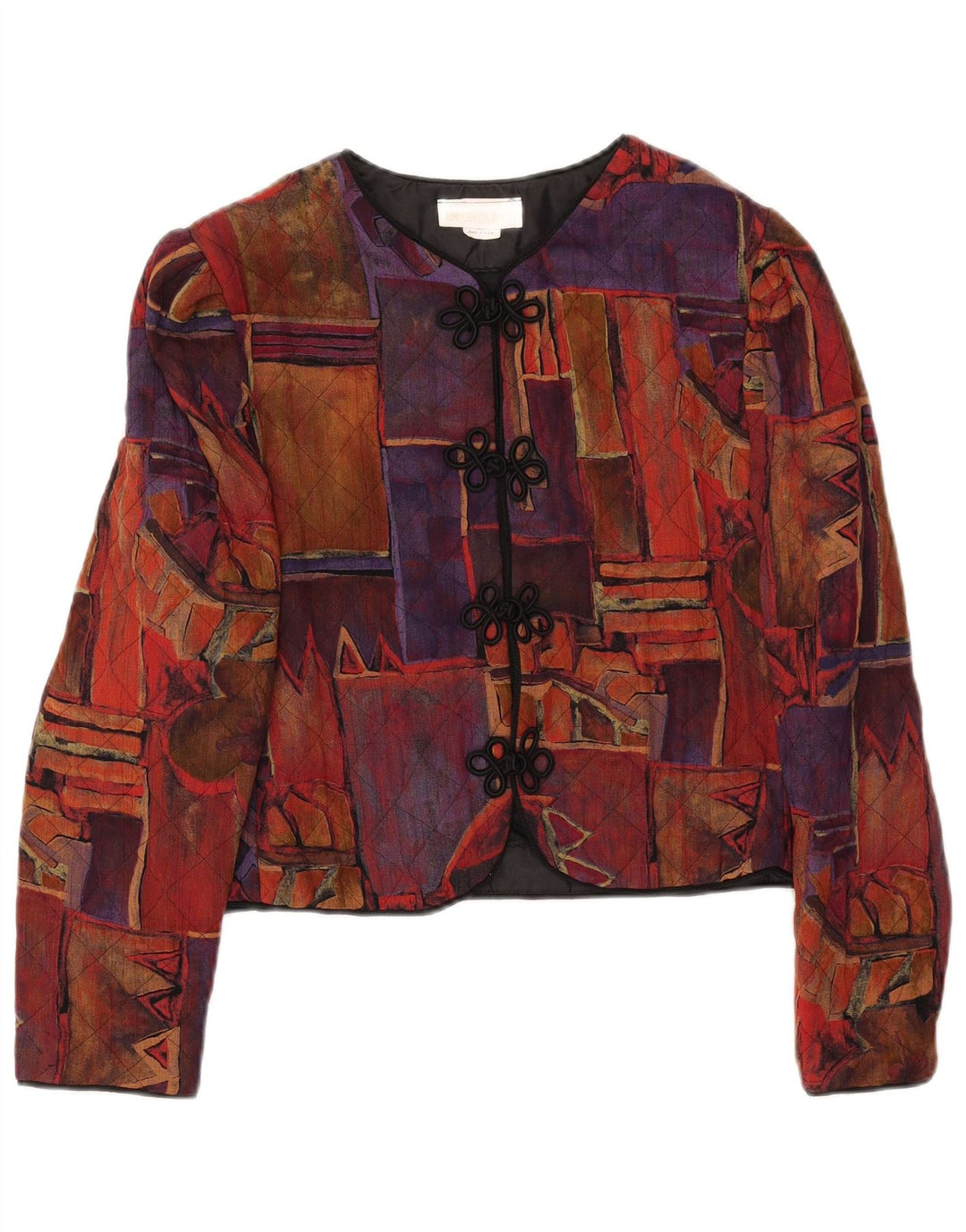 VINTAGE Womens Crop Blazer Jacket US 10 Large Multicoloured Geometric