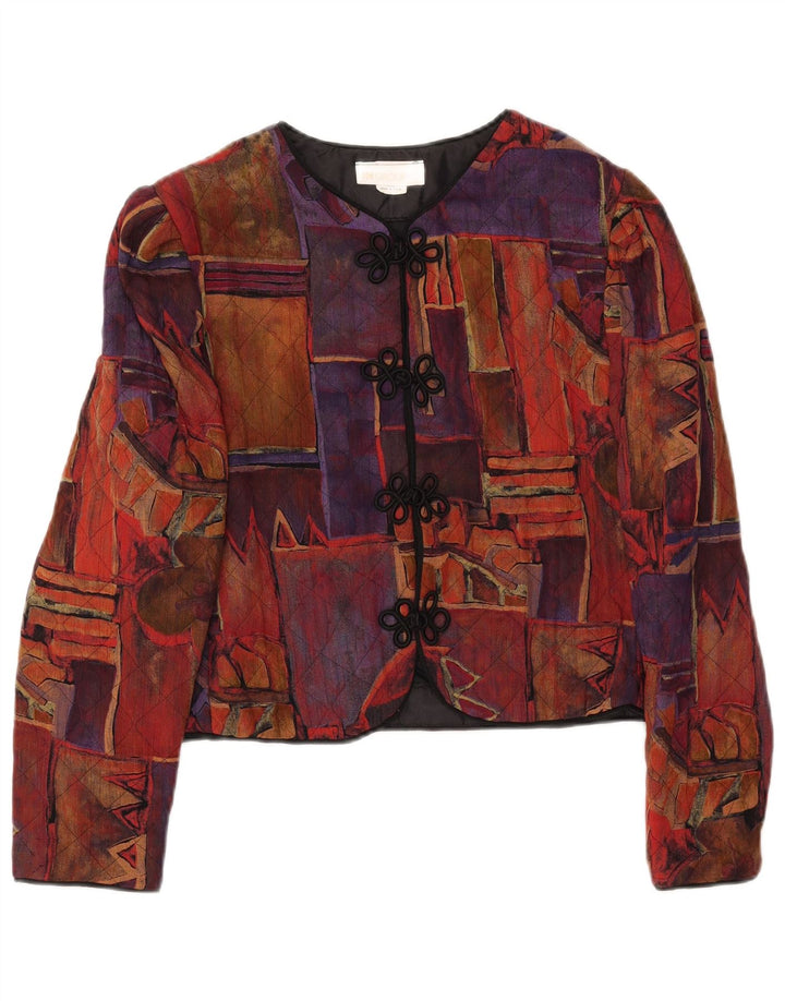 VINTAGE Womens Crop Blazer Jacket US 10 Large Multicoloured Geometric