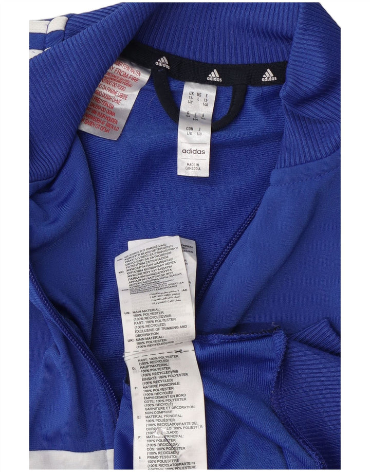 Adidas Boys Tracksuit Top Jacket 13-14 Years Blue Colourblock Polyester