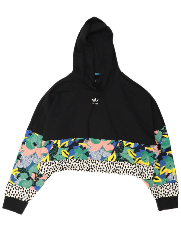 Adidas Womens Her Graphic Oversized Hoodie Jumper UK 14 Medium Black Floral