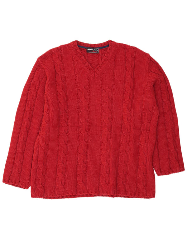 White Sails Mens 3/4 Sleeve V-Neck Jumper Sweater XL Red Merino Wool