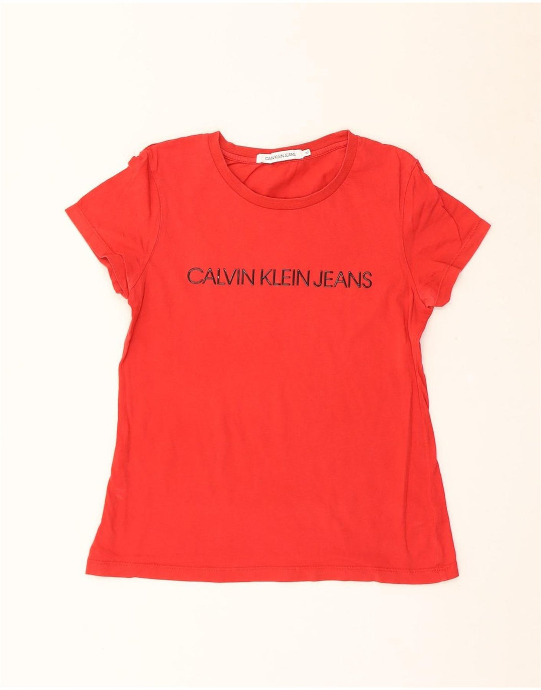 Calvin Klein Jeans Womens Graphic T-Shirt Top UK 12 Medium Red