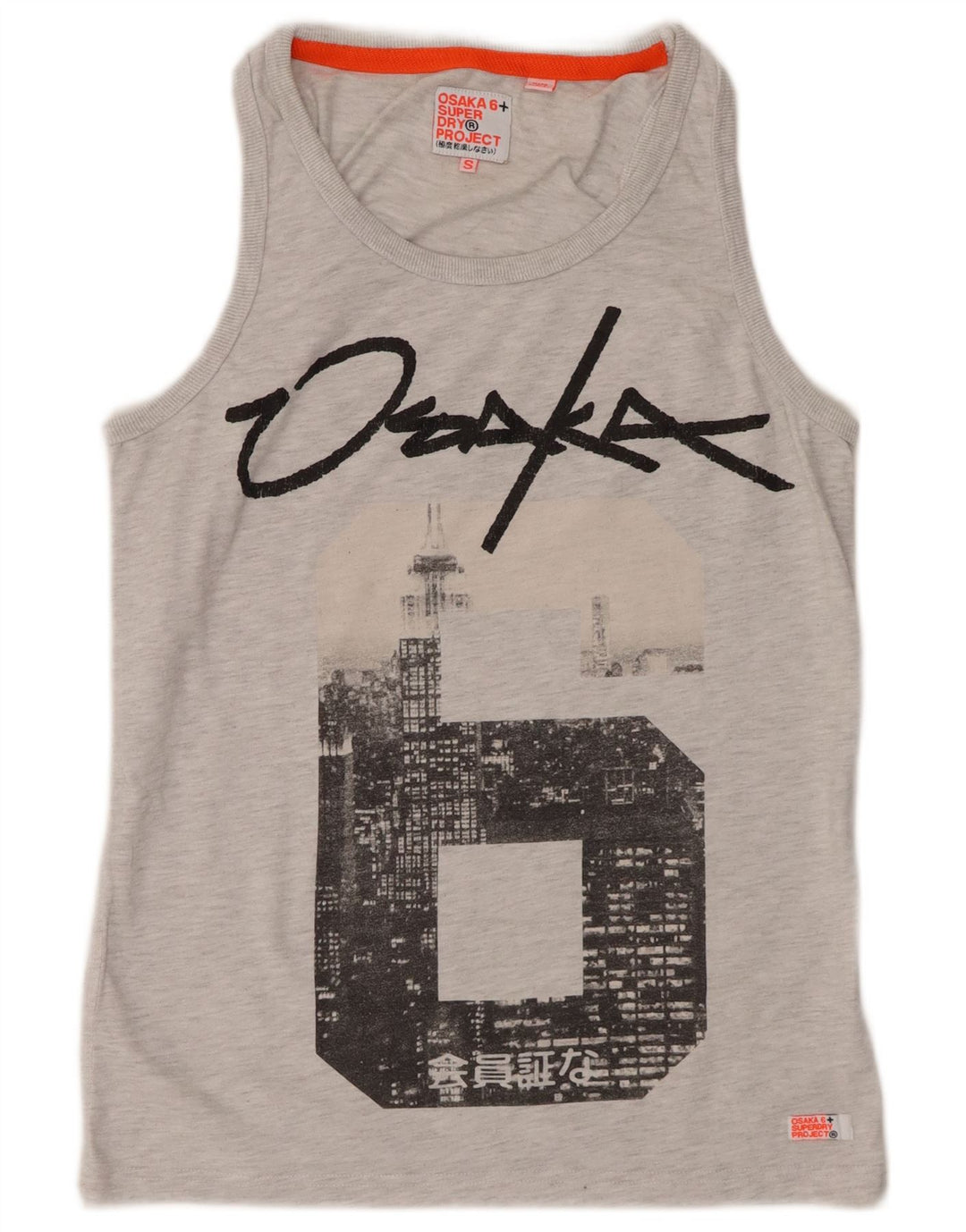 SUPERDRY Mens Osaka Graphic Vest Top Small Grey Flecked Cotton