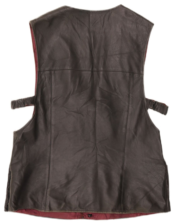 Vintage Mens Leather Waistcoat Medium Black