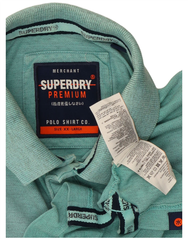 Superdry Mens Polo Shirt 2XL Turquoise Cotton