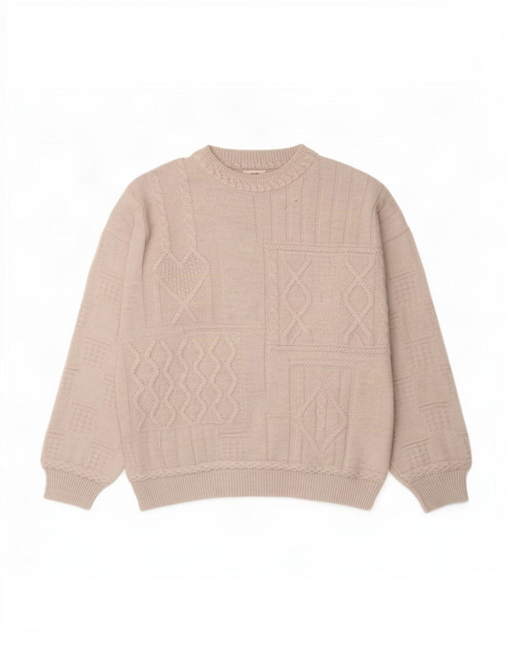 Paco Calvari Mens Crew Neck Jumper Sweater IT 50/52 Medium White Geometric
