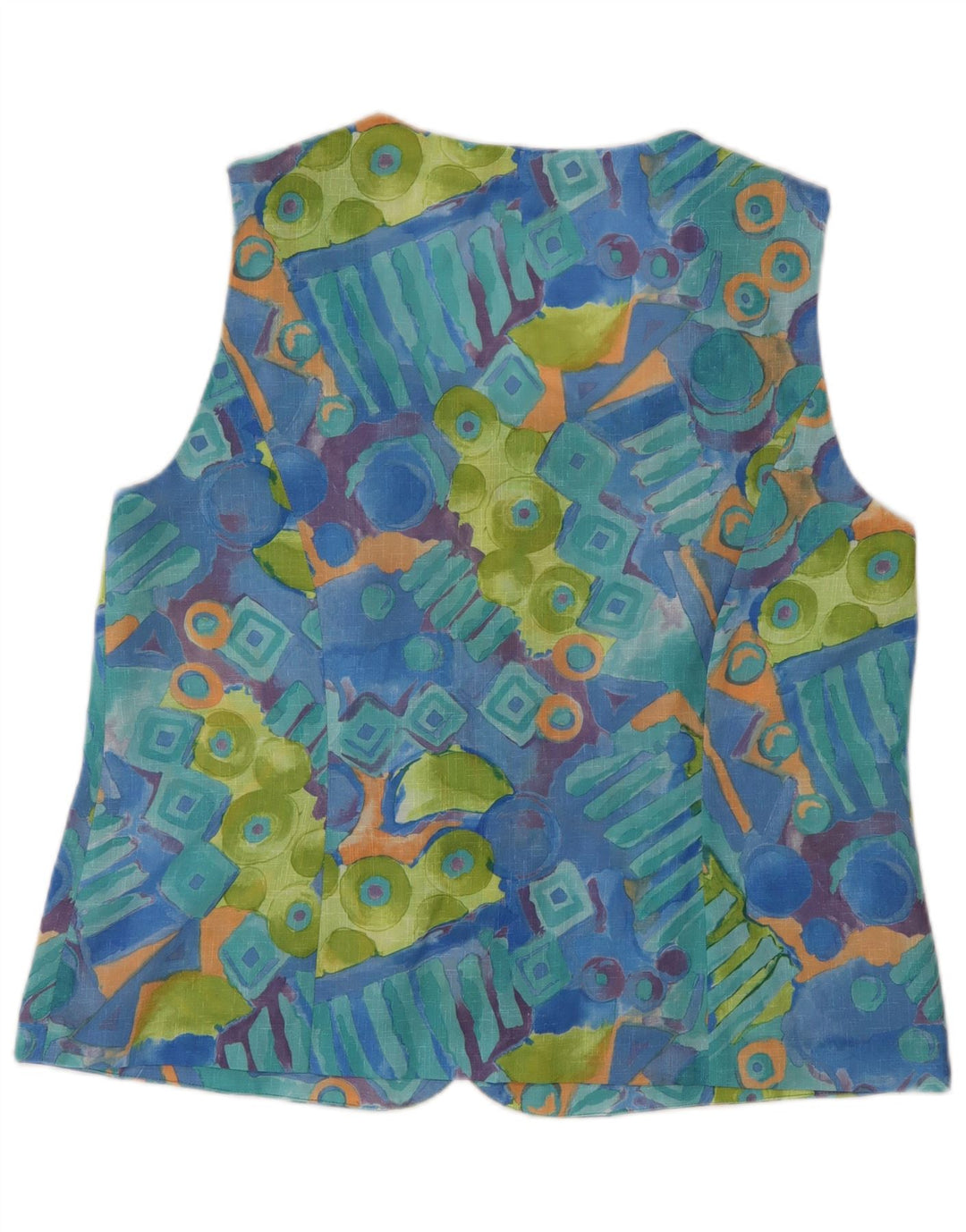Vintage Womens Sleeveless Blouse Top UK 16 Large Blue Geometric Polyester