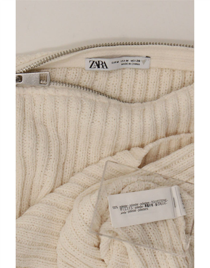 ZARA Womens Crop Boat Neck Jumper Sweater UK 12 Medium Off White Polyester