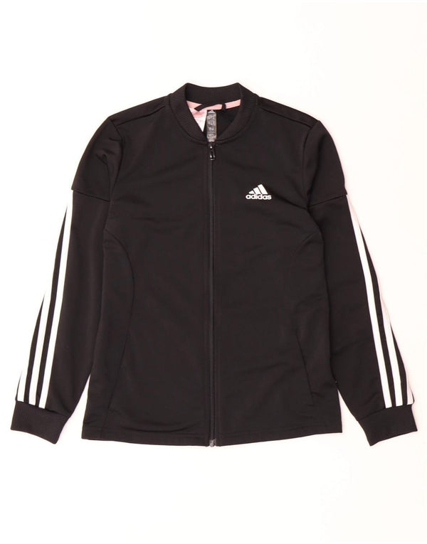 ADIDAS Girls Tracksuit Top Jacket 11-12 Years Black Polyester
