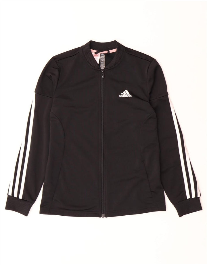 ADIDAS Girls Tracksuit Top Jacket 11-12 Years Black Polyester