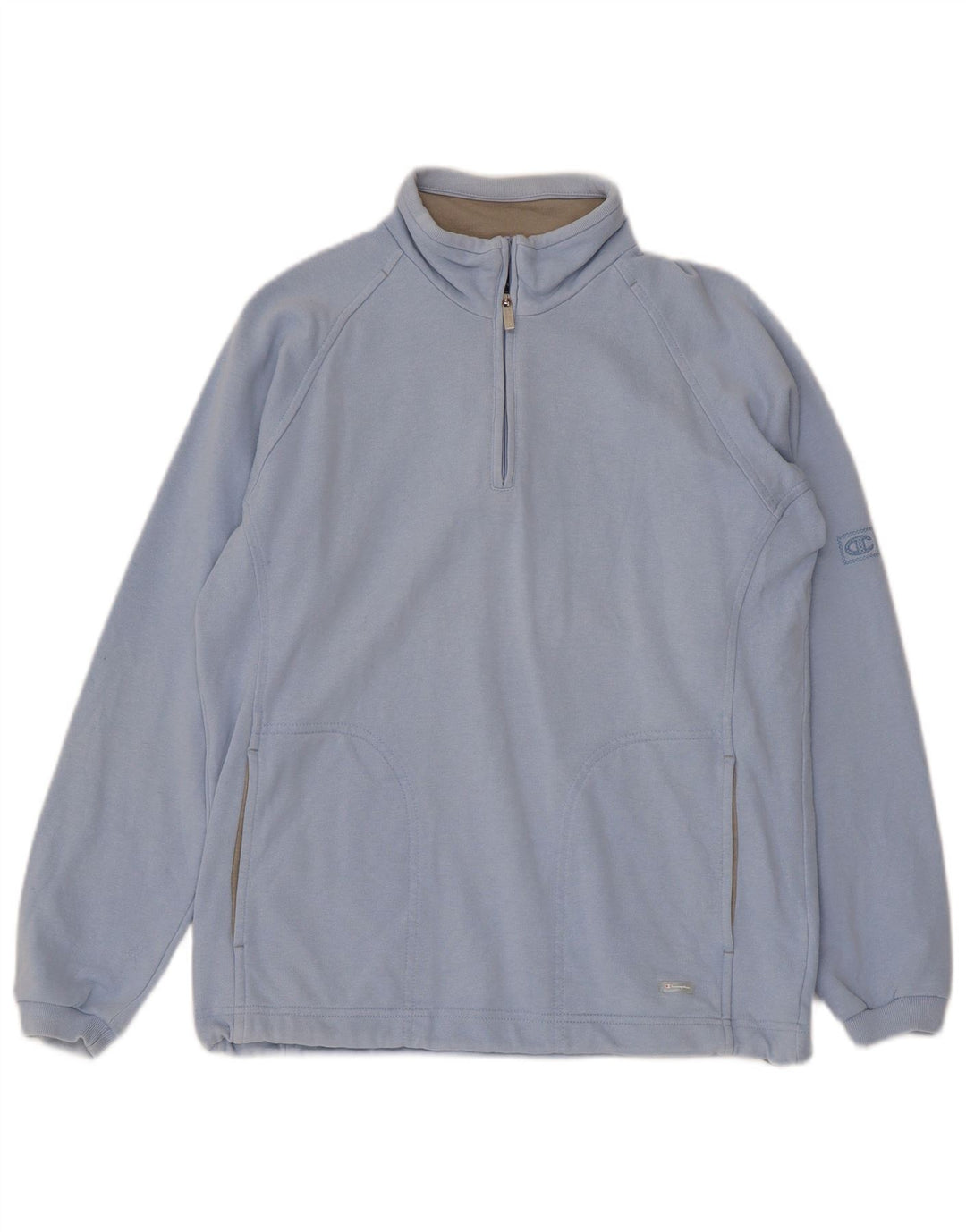 CHAMPION Mens Zip Neck Sweatshirt Jumper Small Blue Cotton