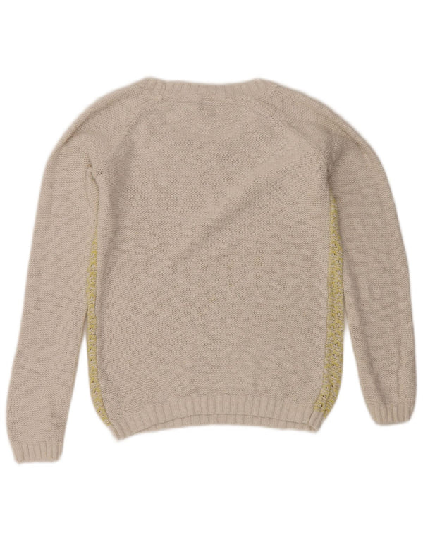 Fat Face Womens Crop Boat Neck Jumper Sweater UK 10 Small White Colourblock