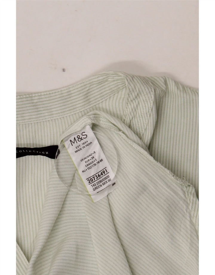 Marks & Spencer Womens Pullover Shirt UK 6 XS Green Pinstripe Viscose