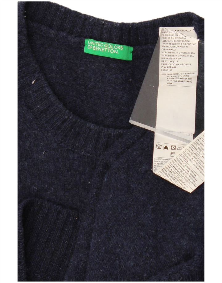 BENETTON Womens Crew Neck Jumper Sweater UK 16 Large Navy Blue Wool