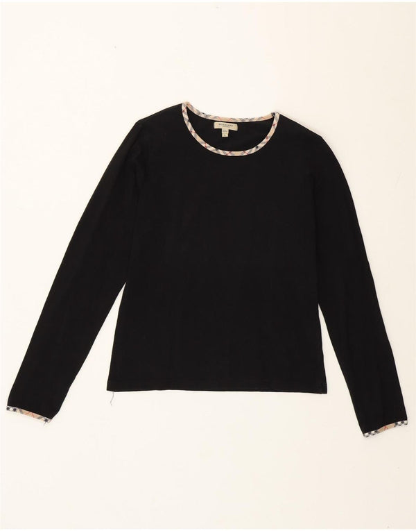Burberry Womens Top Long Sleeve UK 14 Large Black Cotton